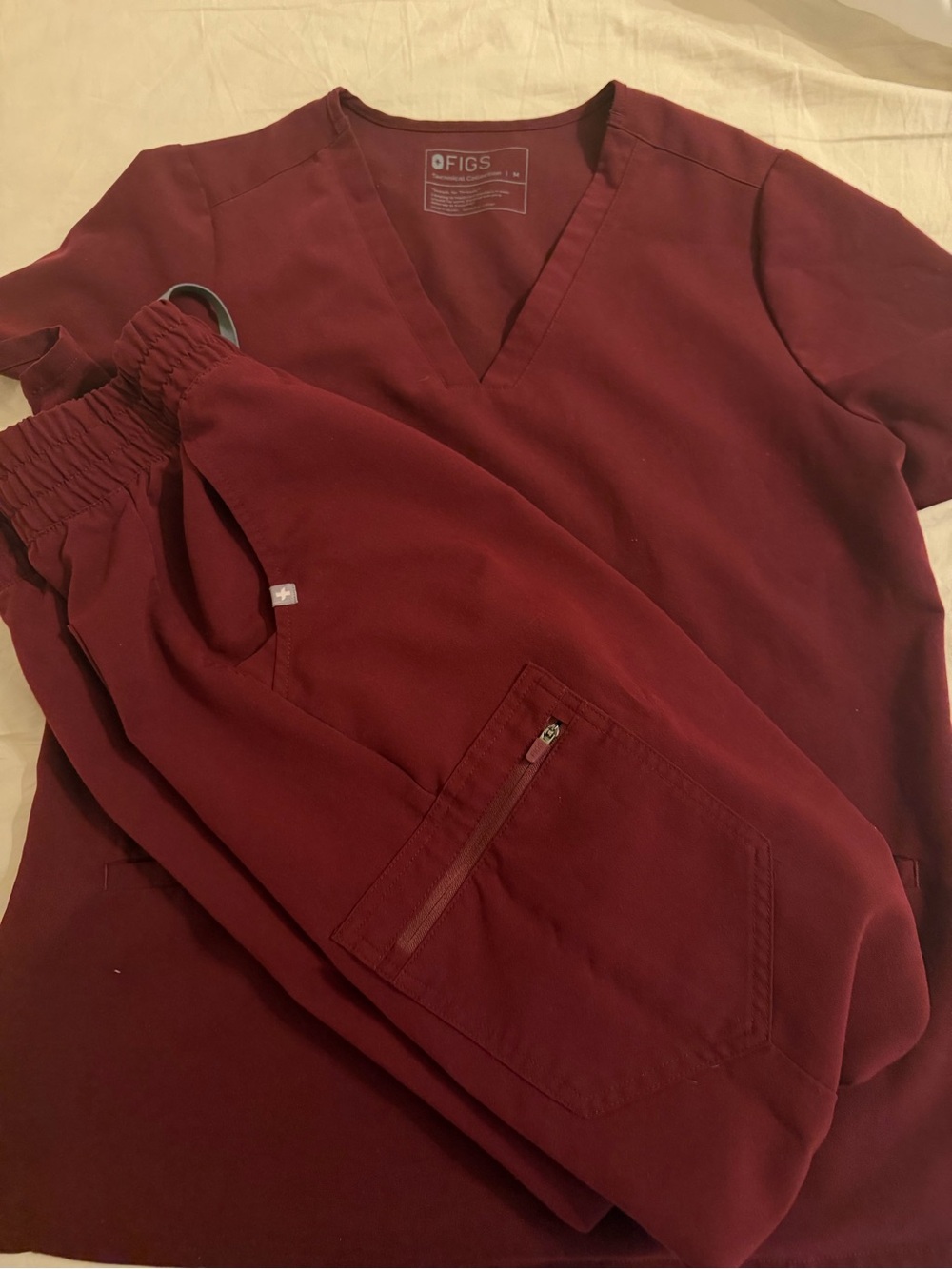 Figs Maroon V-Neck Scrub Set